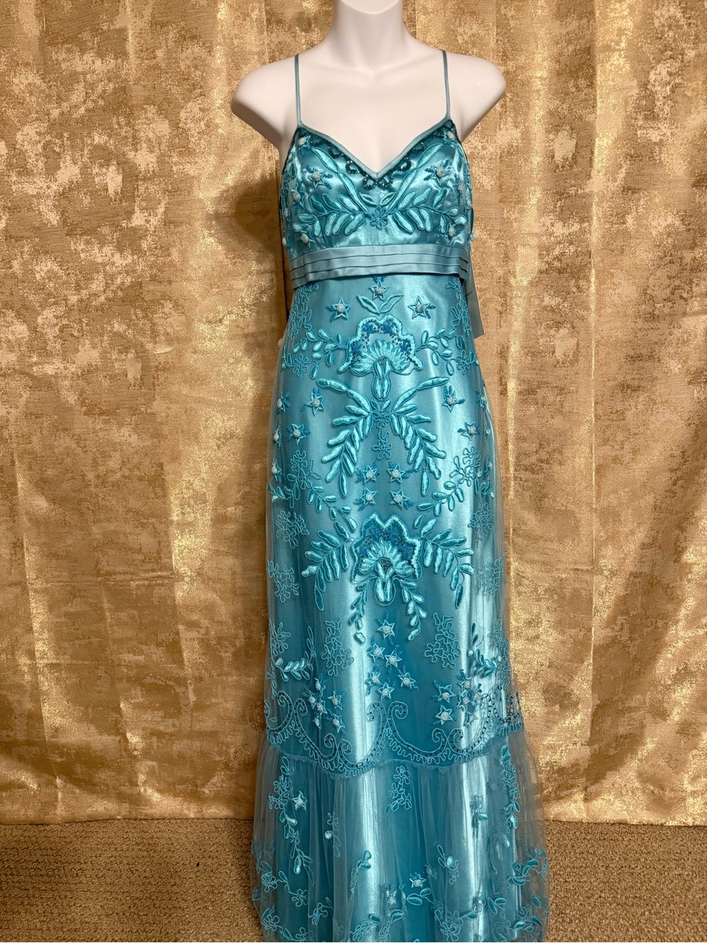 Sue Wong Nocturne Blue Embroidered Beaded Maxi Dress Size 6 NWT